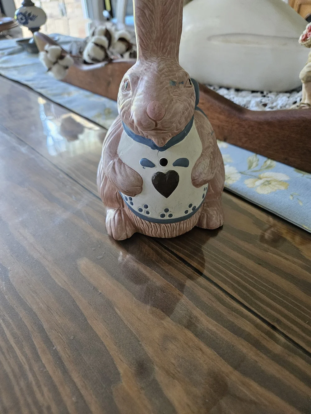 Decorative Pink Bunny Figurine with Blue Accent - Pets Small Pets
